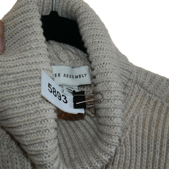 Free Assembly Sweater Women XXL Beige Cowl Neck Balloon Sleeves Chunky Knit - Picture 6 of 6